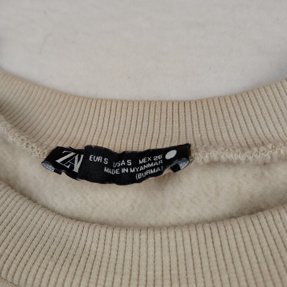 Zara Sweater Womens Small Cream Crochet Pockets Pullover Cozy - Picture 4 of 10